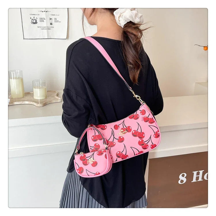2025 Modern Vintage Cherry Crossbody Bag – Mahjong-Style Chain Shoulder & Underarm Bag, Women’s Light Luxury