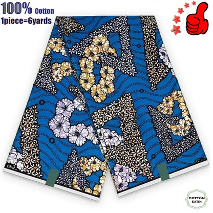 African Real Wax Print Fabric - 100% Cotton Ghana Nigeria Style Ankara Batik Sewing Material