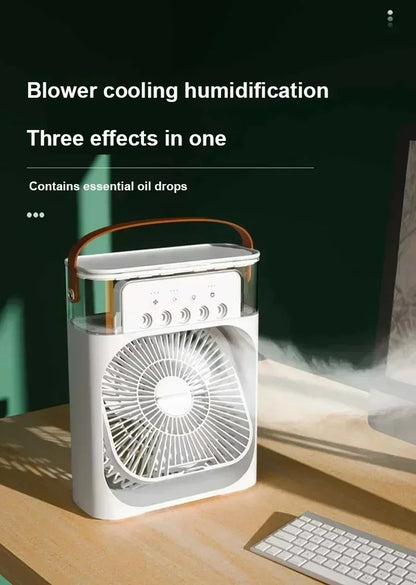 3-in-1 Mini Air Cooler Fan – Portable Household Air Conditioner with LED Night Light, Humidifier, and Adjustable Air for Home & Office