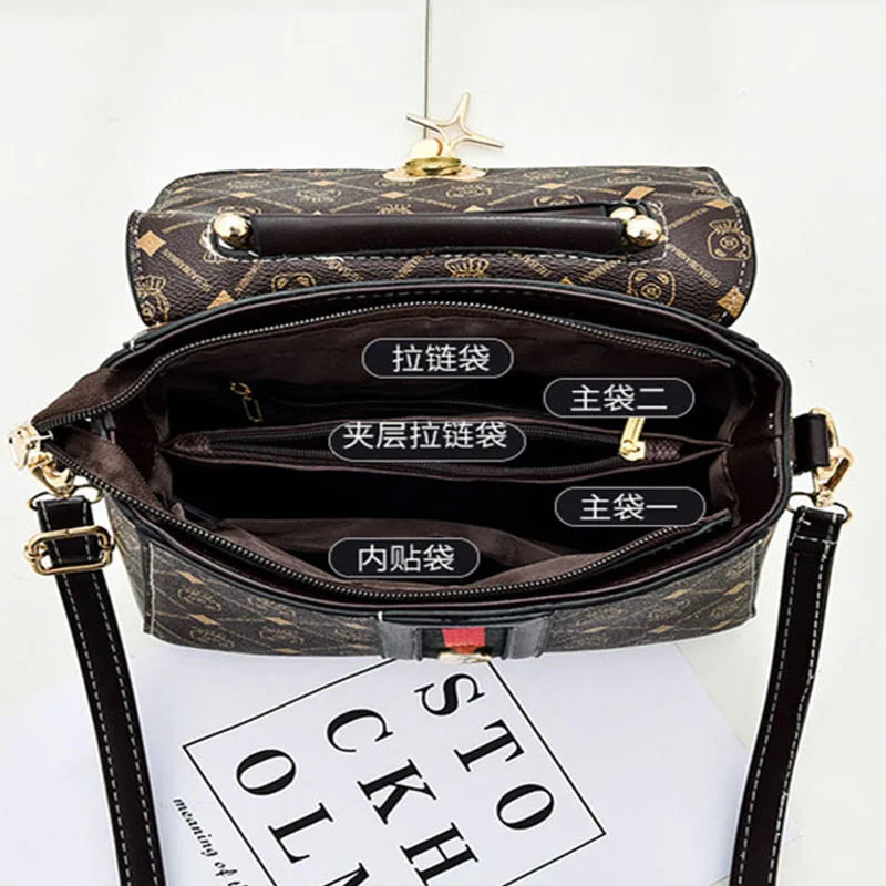 Luxury Women Shoulder Bag - Leather Printed Monogram Tote Handbag with Crossbody Style
