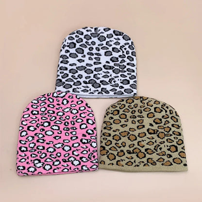 Retro Leopard Wool Knit Beanie - Warm Autumn Winter Hip Hop Y2K Street Fashion Hat