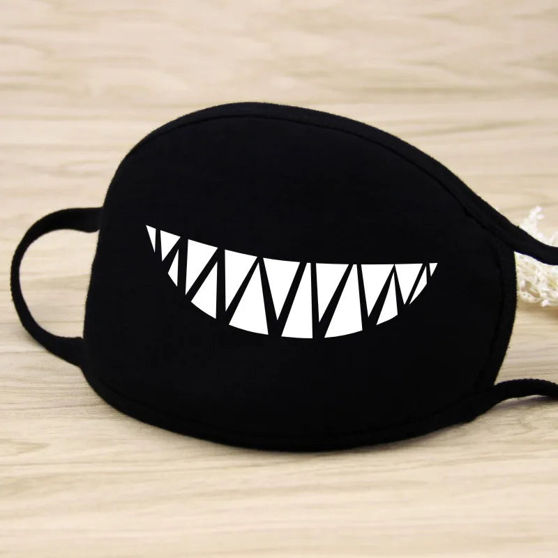 Black Cartoon Animal Face Mask – Unisex Winter Cotton Half Face Mask, Dustproof & Thickened for Cycling