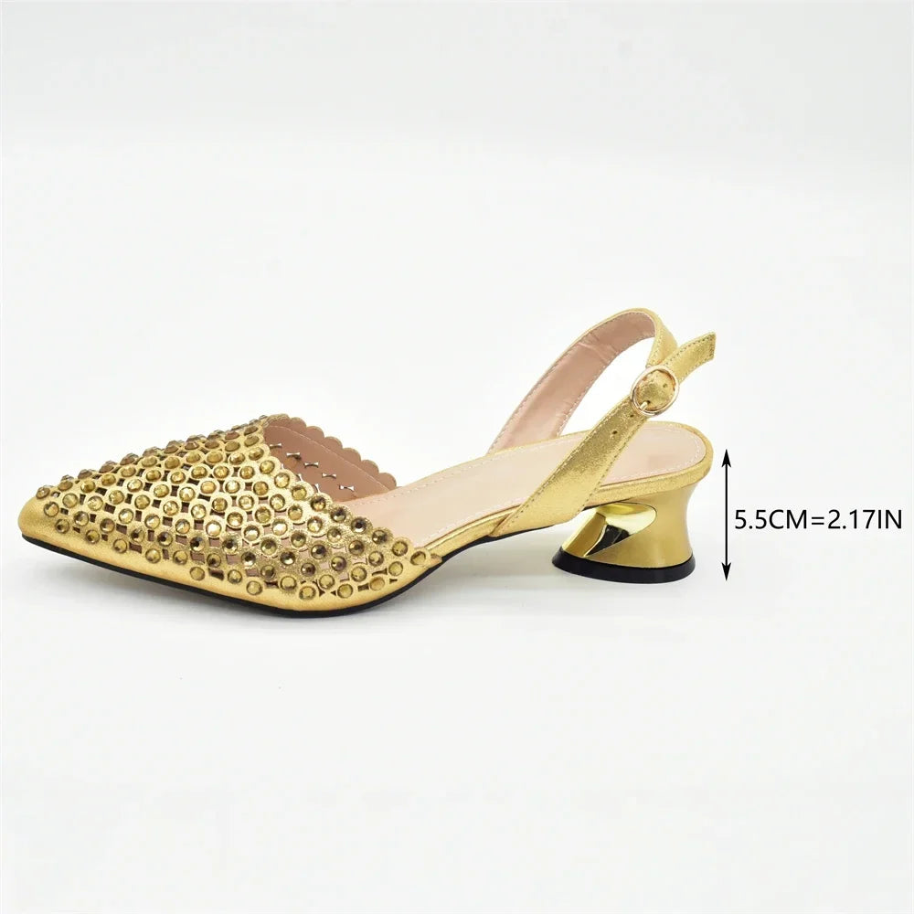 Women’s Gold Rhinestone Shoe & Bag Set - Elegant Wedding & Party Fashion Accessories