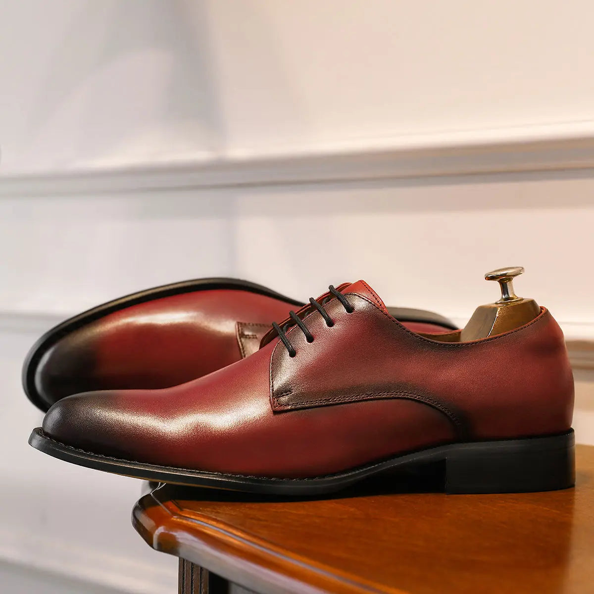Men’s Full Grain Leather Derby Shoes - Minimalist Formal Business Lace-Up Dress Shoes