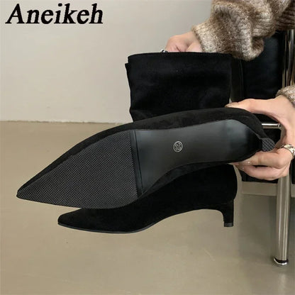 Women’s Vintage Pointed Toe Ankle Boots - Warm Slip-On Low Heel Party Knight Boots