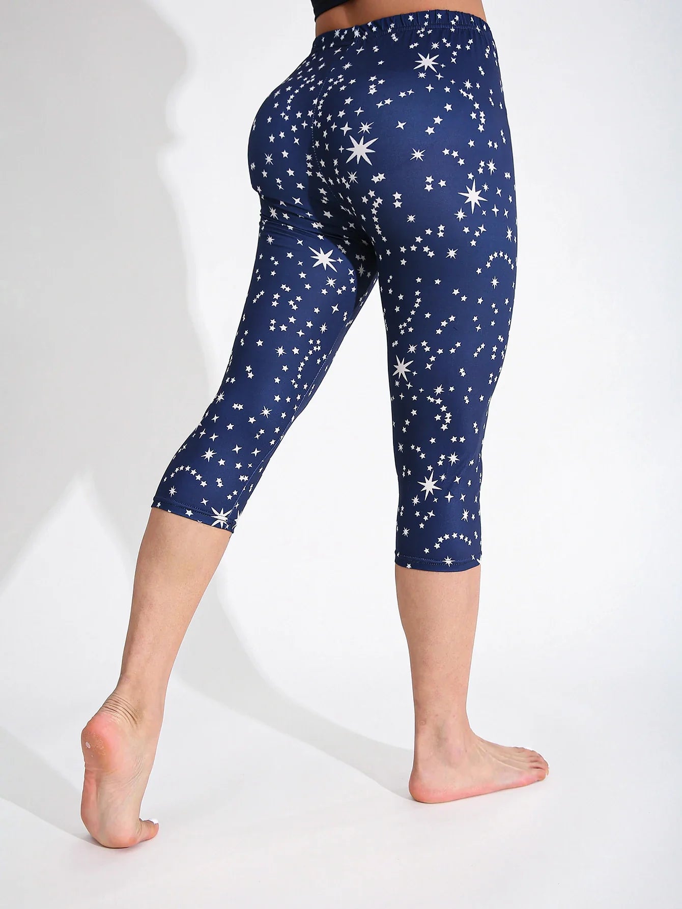 Women Starry Print High Elasticity Capri Leggings, Slim Fit Yoga Pants for Spring Summer Fitness & Active Wear