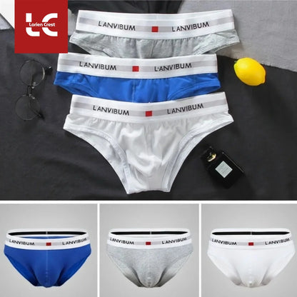 3PCS Men’s Pure Cotton Low Waist Briefs – Breathable Elastic Sexy Loose Fit Underwear for Summer Comfort Wear