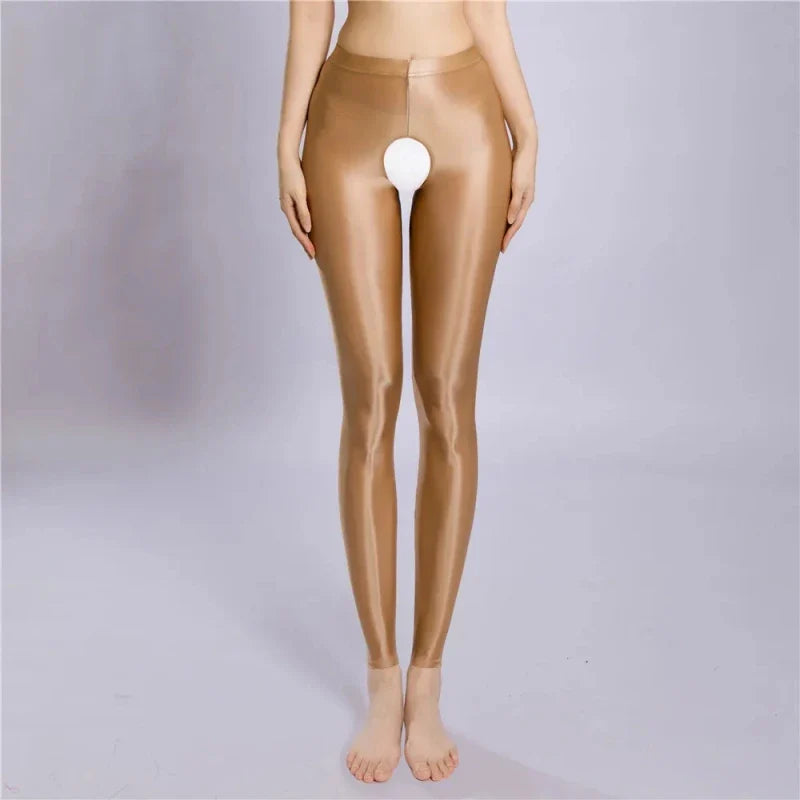 100D Satin Leggings – Plus Size Footless Shiny Shaping Pantyhose, Open & Closed Crotch Skinny Tights for Spring & Autumn