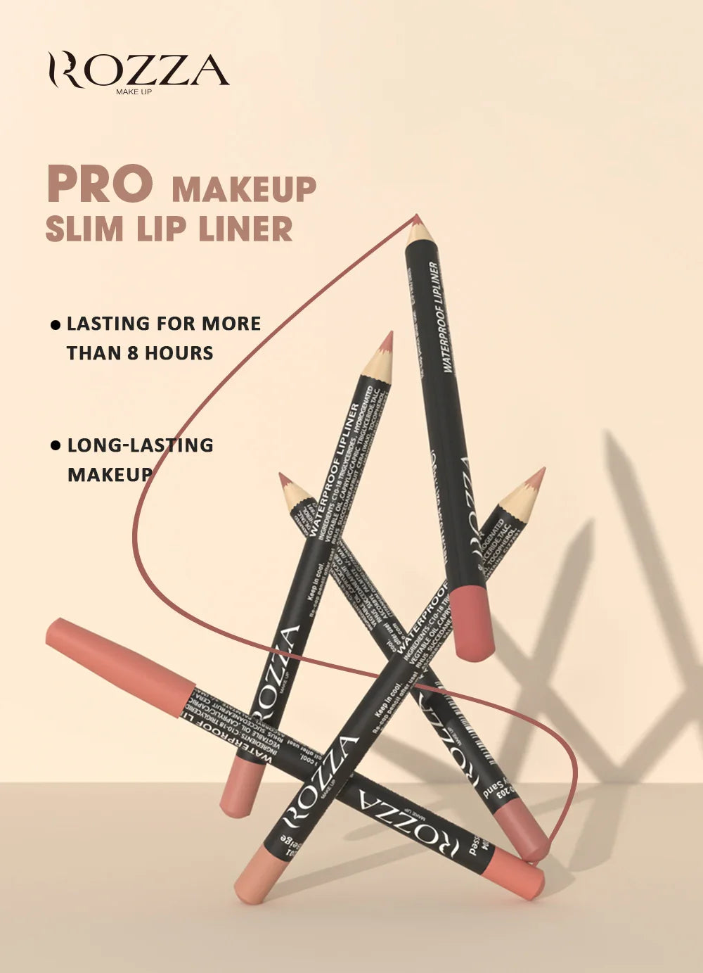 Rozza Waterproof Matte Lip Liner Pencil Set – Weightless, Precise, Super Soft & Blendable