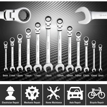 Professional Ratchet Wrench Set – Complete Socket & Flat Wrench Tool Kit for Automotive, Mechanical & DIY Use