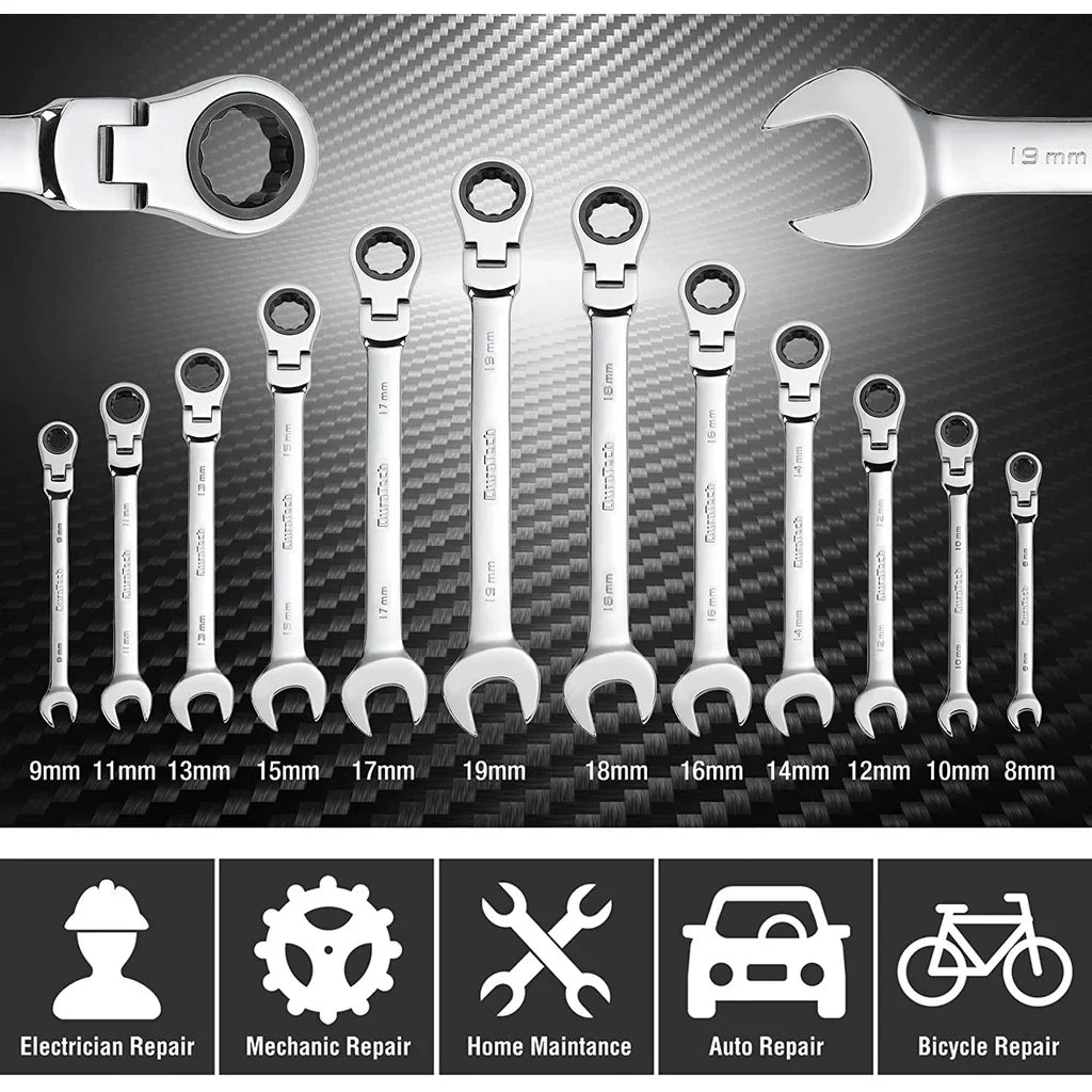 Professional Ratchet Wrench Set – Complete Socket & Flat Wrench Tool Kit for Automotive & Mechanical Repairs