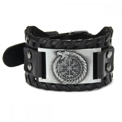 Trendy Viking Bracelet – Nordic Rune Compass & God Bird Charm Leather Woven Jewelry for Men, Fashion Accessory & Party Gift