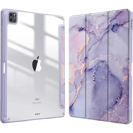 Smart PU iPad Case - Transparent Protective Cover for iPad Air Pro 11 Inch 10.9 10.2 9.7 Models with Stand