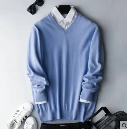Men's Classic V-Neck Sweater - Cashmere Cotton Blend Warm Autumn Winter Pullover Casual Jumper