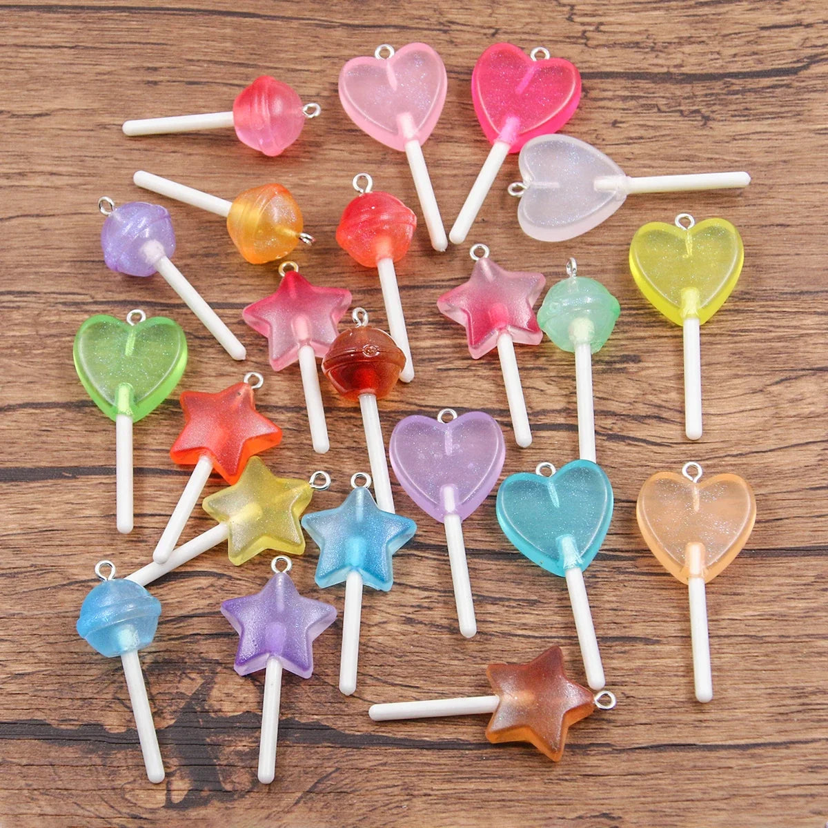 10pcs 3D Candy Charms - Star, Heart & Lollipop Pendants for DIY Keychains, Bracelets, Earrings & Jewelry Making
