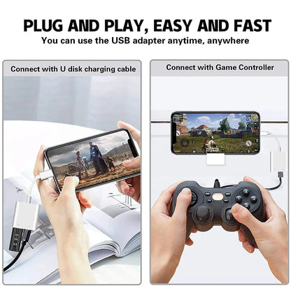 OTG Adapter Lightning to USB 3.0 – Fast Charge & Data Converter Cable for iPhone 14/13/12/11/X/XS/XR/8, USB-C Splitter Compatible