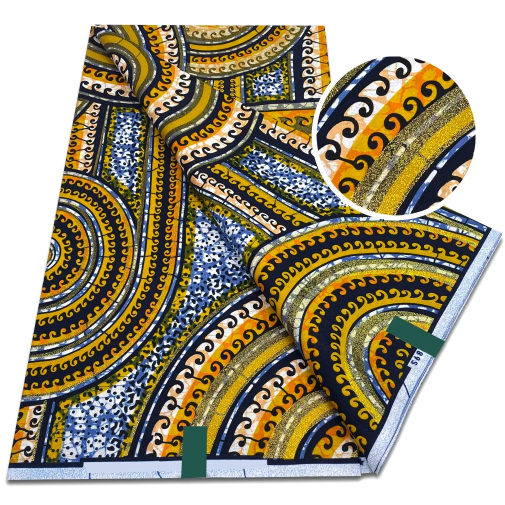African Grand Super Golden Wax Fabric - Soft Glitter Gold Ankara Batik Print 6 Yards