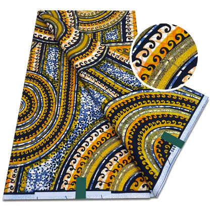 African Grand Super Golden Wax Fabric - Soft Glitter Gold Ankara Batik Print 6 Yards
