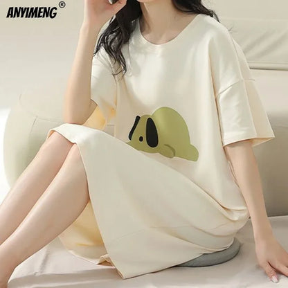 100% Cotton Women's Nightgown - Plus Size M-4XL Short Sleeve Summer Sleepshirt