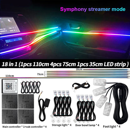 6/10/14/18 in 1 RGB LED Car Ambient Light - APP Controlled Acrylic Interior Atmosphere Strip with 64/213 Color Symphony Lighting