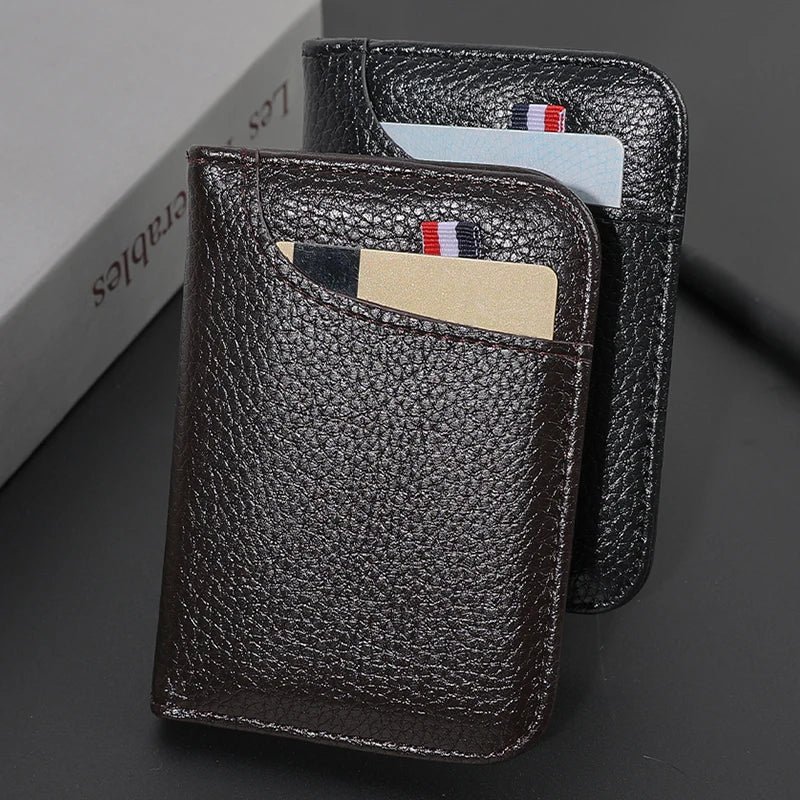 Slim PU Leather Card Wallet - Portable Mini Credit Card Holder for Men with Thin Compact Pocket Design