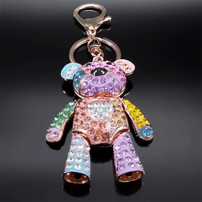 Colorful Crystal Bear Keychain - Rhinestone Alloy Bag Charm, Fashion Key Ring & Jewelry Accessory