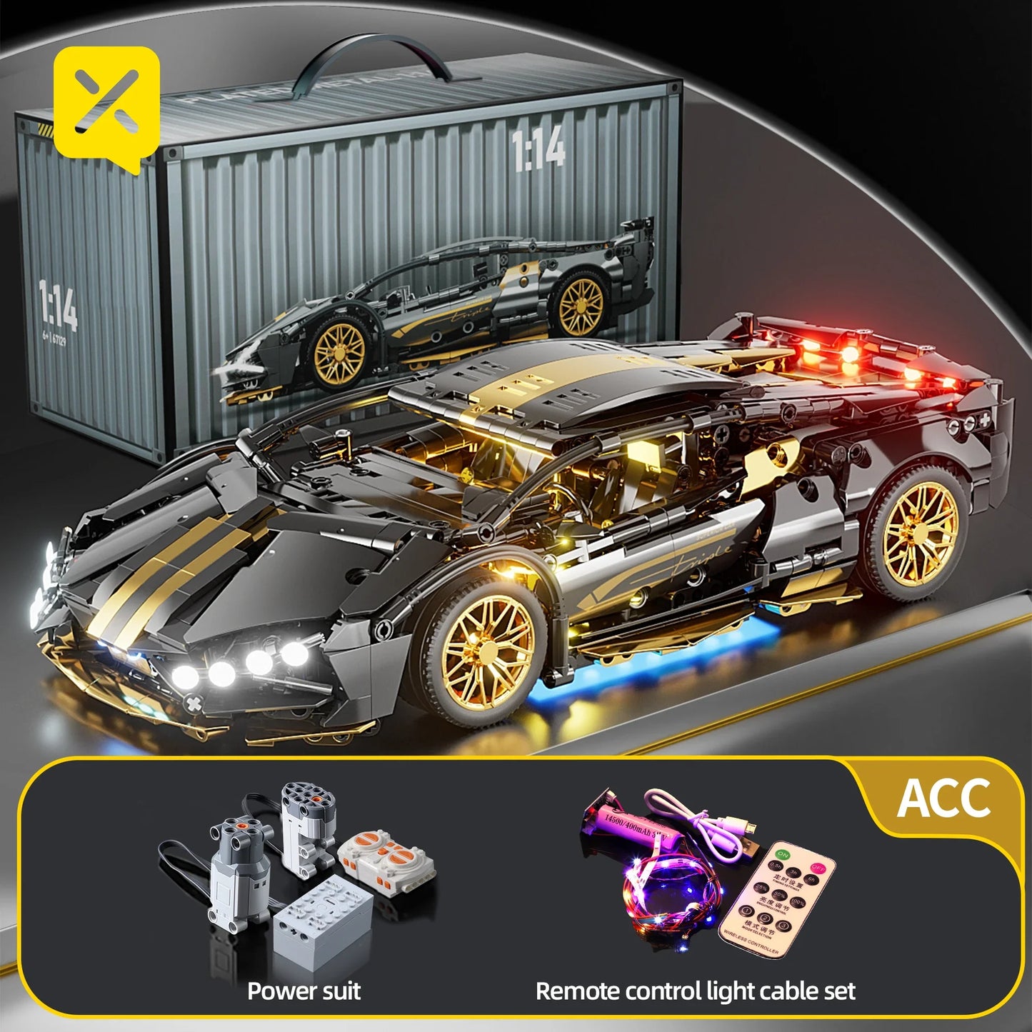 ToylinX 1:14 Supercar Building Block Toy – Optional Power Group, Technology Design for Adults & Kids, Christmas Gift with Box