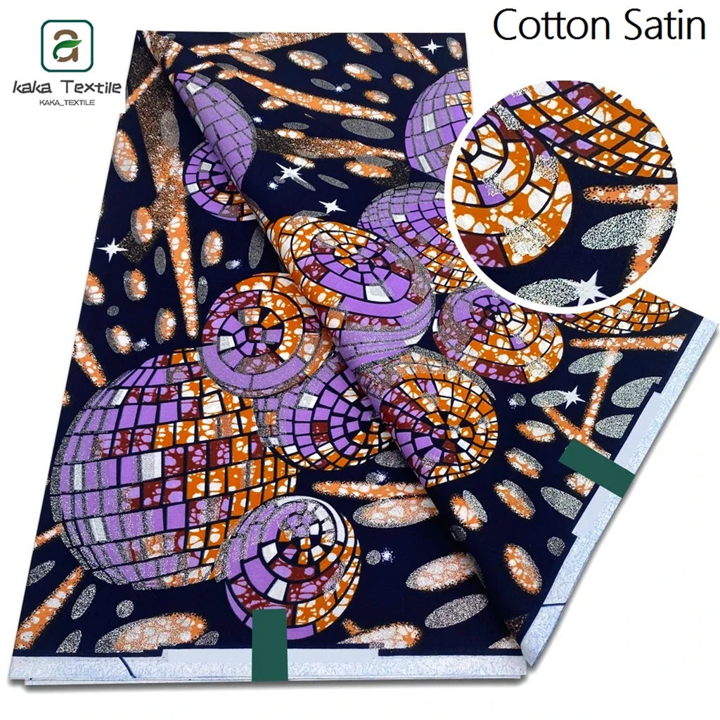 New Grand African Wax Fabric - 6 Yards Cotton Ankara Batik Pagne with Golden Shine Finish for Dresses & Sewing