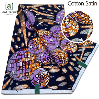 New Grand African Wax Fabric - 6 Yards Cotton Ankara Batik Pagne with Golden Shine Finish for Dresses & Sewing