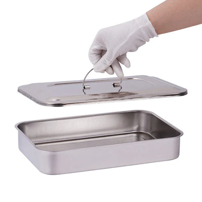 Stainless Steel Dental Instrument Tray with Lid – Medical Sterilization Box for Surgical Tools, Disinfection Storage Container