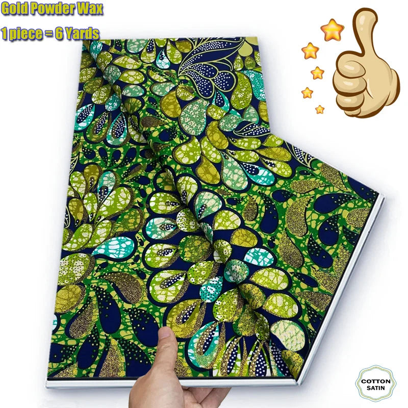 Soft Glitter Golden Wax Fabric - 100% Cotton Ankara Flash Gold Print Batik African Fabric for Nigerian Fashion Sewing & Crafting