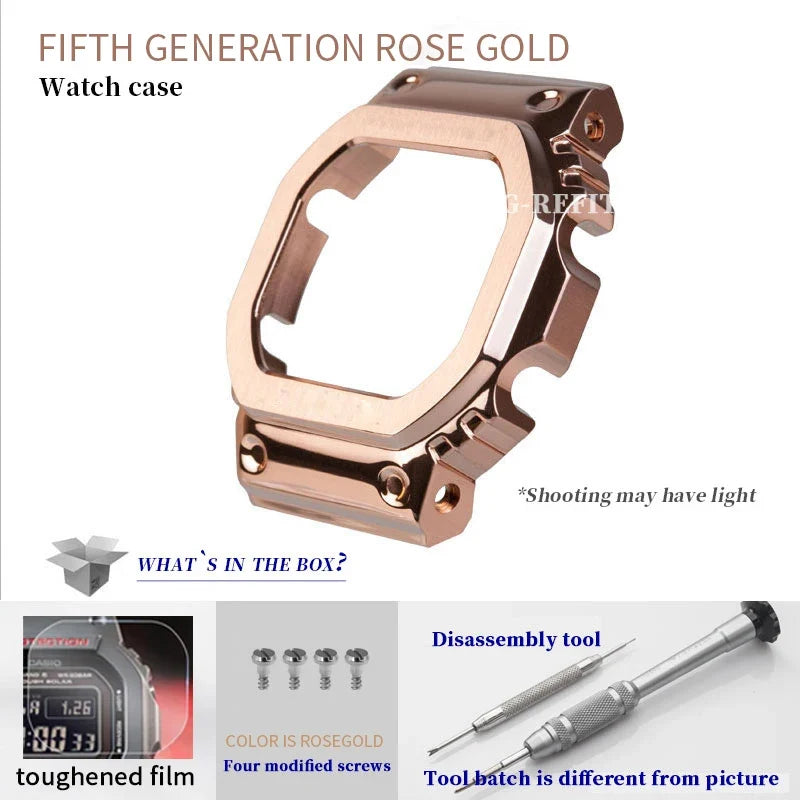G-Refit V6.0 DW5600 Metal Bezel Kit - Stainless Steel Watch Band Strap & Case Accessories with Tools for GWB5600/GWM5610