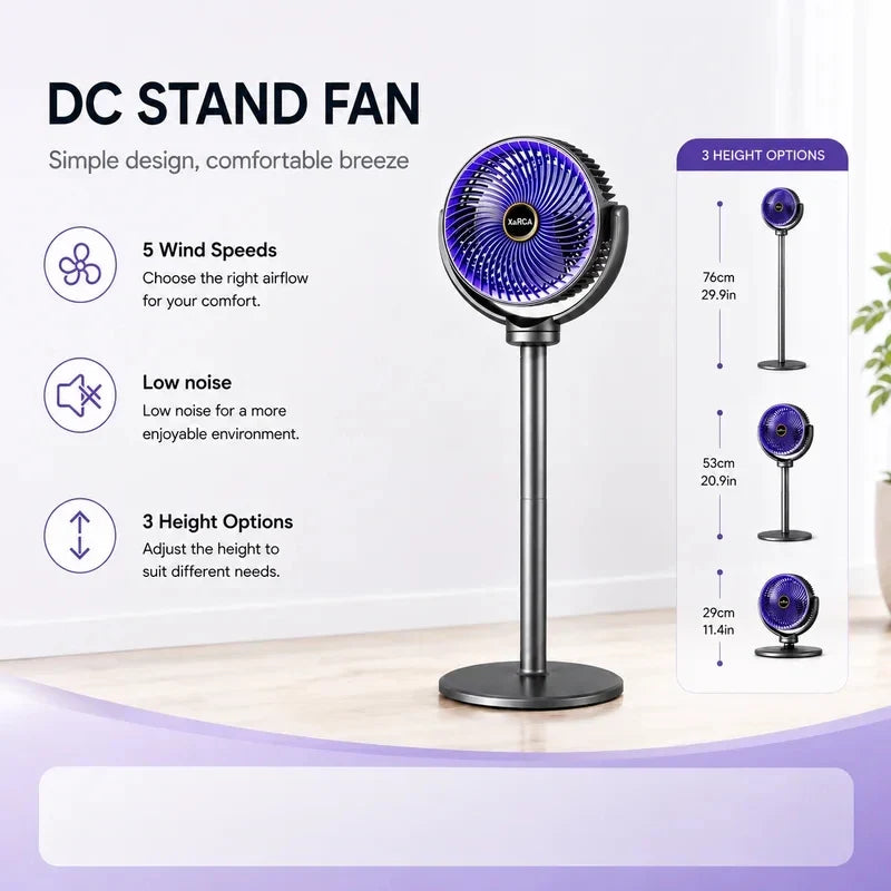 3-in-1 Air Circulation Fan - Retractable Standing & Desk Cooling Fan with Remote Control