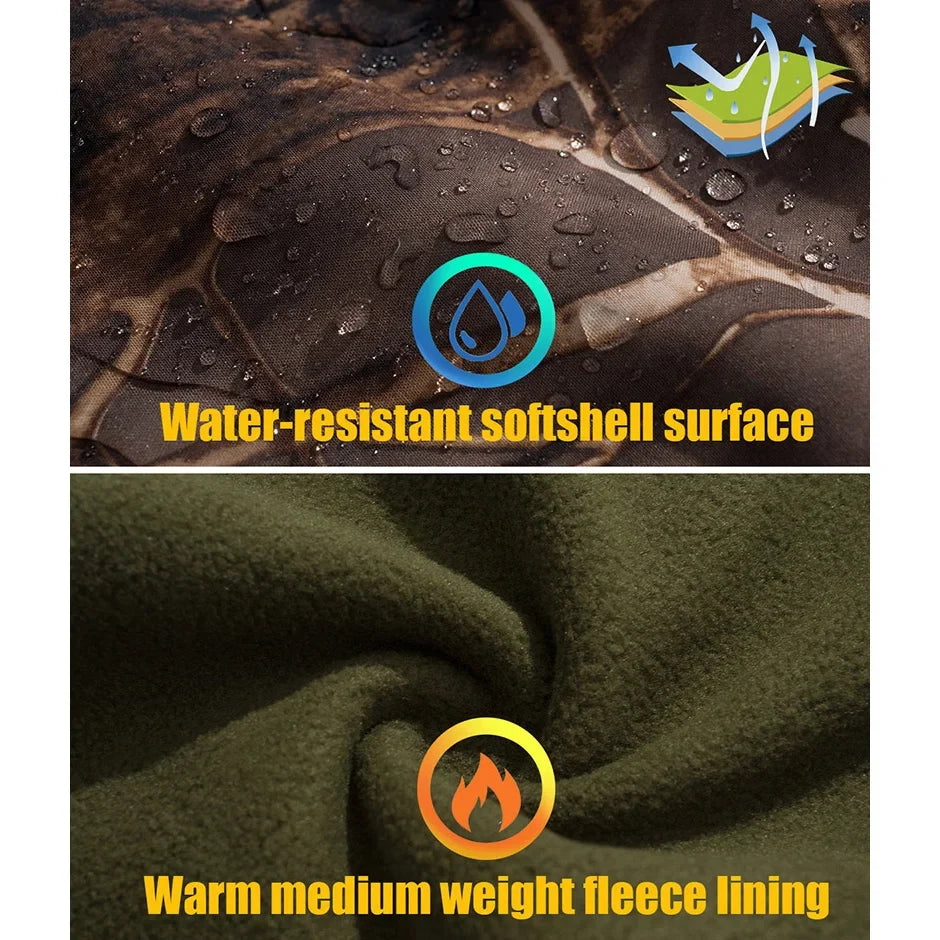 Men’s Camouflage Soft Shell Jacket - Waterproof Warm Fleece Tactical Hunting and Outdoor Hooded Coat