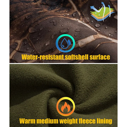 Men’s Camouflage Soft Shell Jacket - Waterproof Warm Fleece Tactical Hunting and Outdoor Hooded Coat