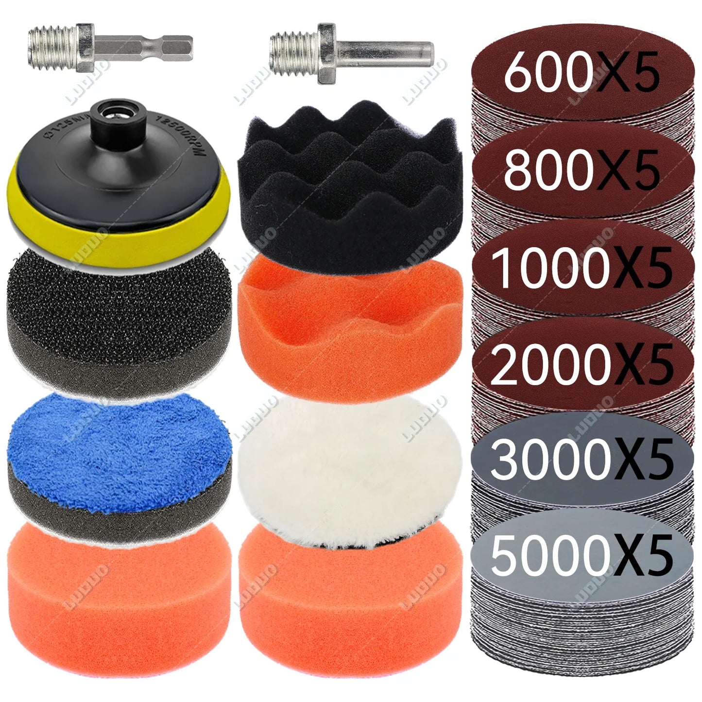 3–7 Inch Sandpaper & Polishing Sponge Set 100–5000 Grit – Car Headlight Restoration Buffing Discs for Waxing, Sanding & Polishing