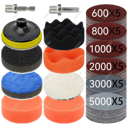 3–7 Inch Sandpaper & Polishing Sponge Set 100–5000 Grit – Car Headlight Restoration Buffing Discs for Waxing, Sanding & Polishing