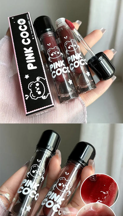 PINKCOCO Bear Doodle Mirror Lip Glaze – Long-Lasting Shiny Nude Lip Gloss, Skin-Brightening Student-Friendly Lipstick