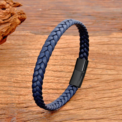 Classic Stainless Steel Leather Bracelet - Braided Couple Bangle Jewelry Gift for Women and Men