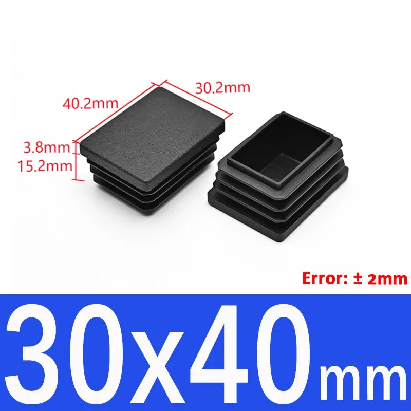 Black Square Tube End Caps - Plastic Blanking Plugs for Furniture, Tables & Chairs 10-100mm