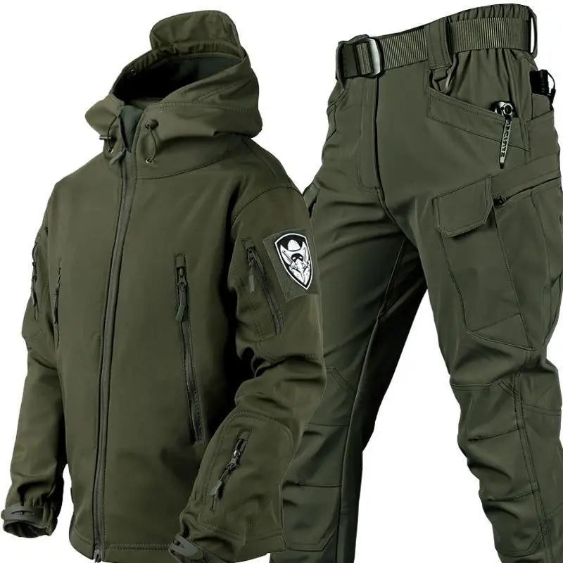 Outdoor Shark Skin Camo Warmth Set - Plush Thickened Autumn/Winter Coat, Racing Top without Cuff Logo