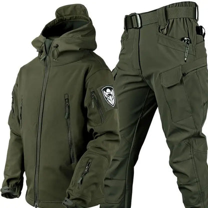 Outdoor Shark Skin Camo Warmth Set - Plush Thickened Autumn/Winter Coat, Racing Top without Cuff Logo
