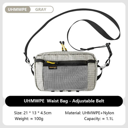Dyneema Fiber Waist Pack - 1.1L Ultralight Waterproof Multi-Pocket Bag for Cycling, Running, Hiking & Camping