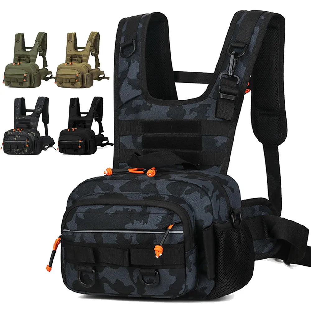 Fishing Lure Front Chest Vest Backpack – Tactical Travel, Camping, Hiking & Outdoor Cycling Mountaineering Gear Bag for Men