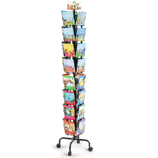 SucceBuy 32-Pocket Rotating Greeting Card & Brochure Display Rack – 360° Postcard Stand for Office, Shop & Exhibitions