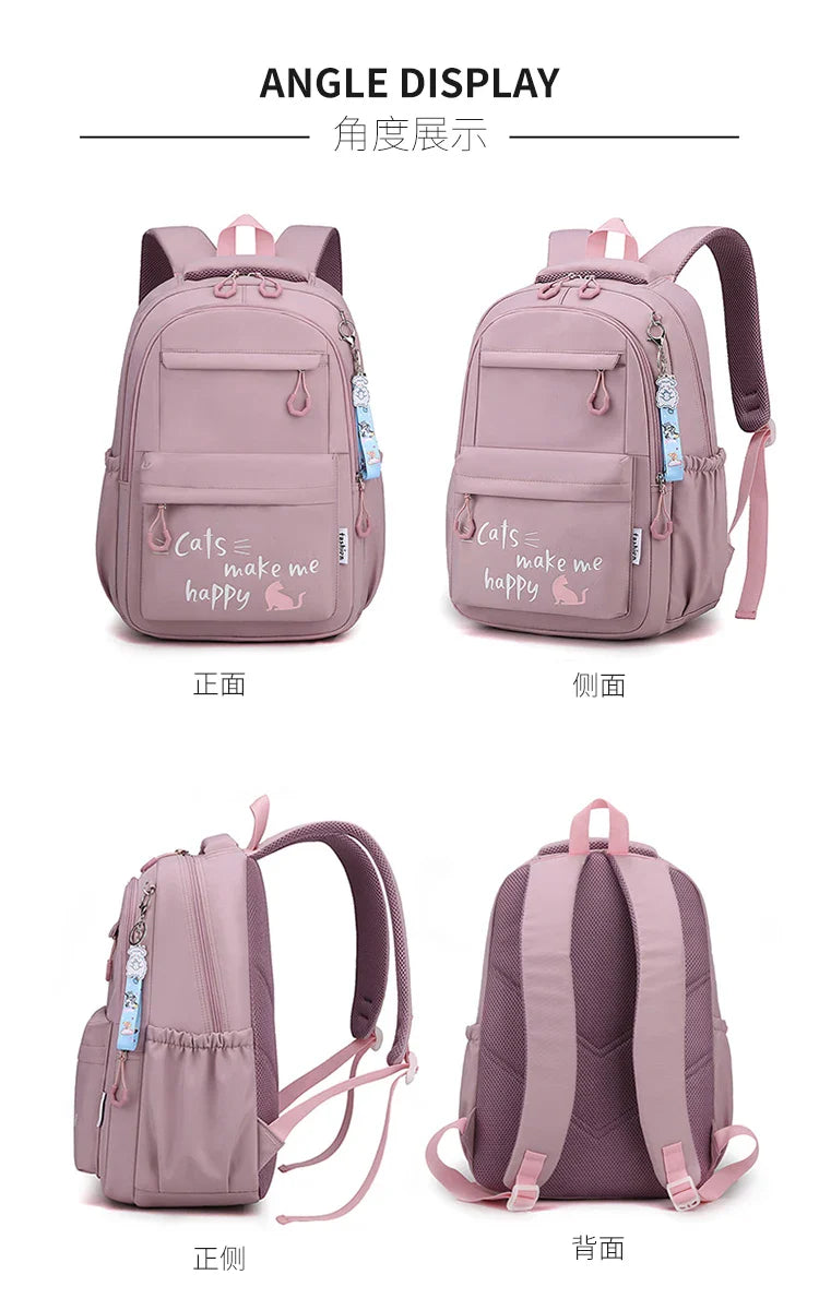 Teen Girls School Backpack | Pink Waterproof Bag for Primary & Middle School Students