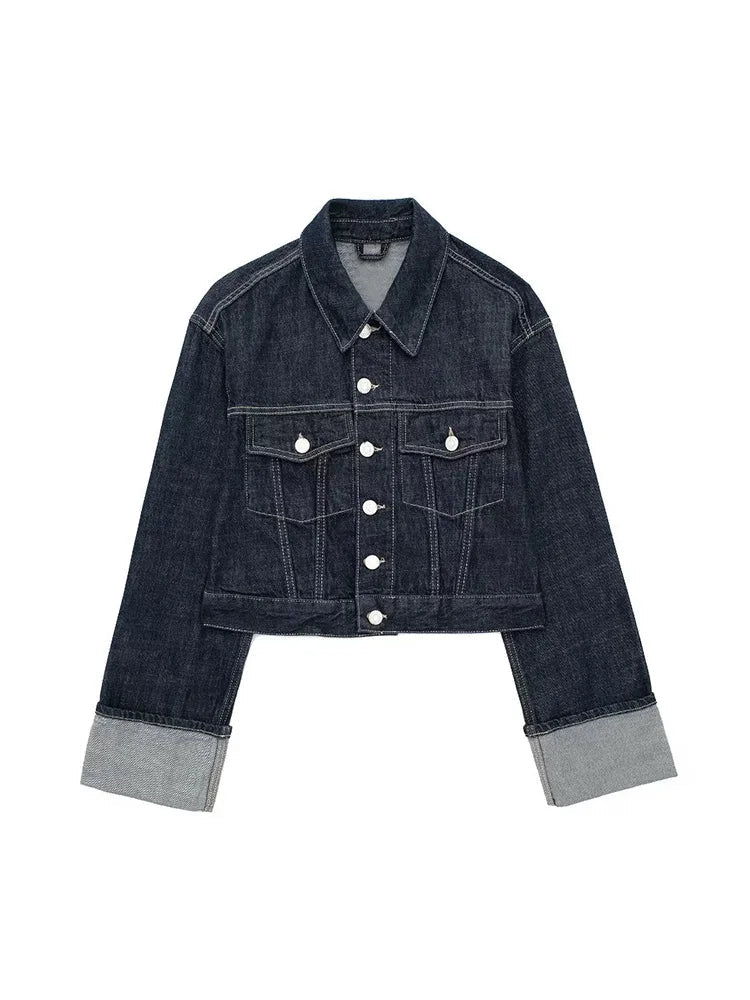 Willshela Women’s Denim Jacket – Vintage Single-Breasted, Lapel Neck, Long Sleeves, Chic with Pockets