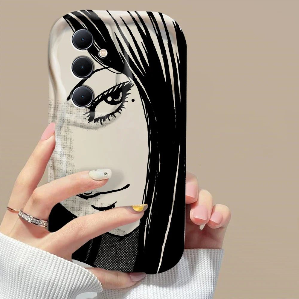 Junji Ito Horror Comics 3D Wave Phone Case for Samsung Galaxy A73 / A72 / A71 / A55 / A54 / A53 / A35 / A34 / A33 / A25 / A24 / A23 / A15 / A14 / A13 / A05 / A04 / A03 – Shockproof 4G/5G Protective Cover Anime Design
