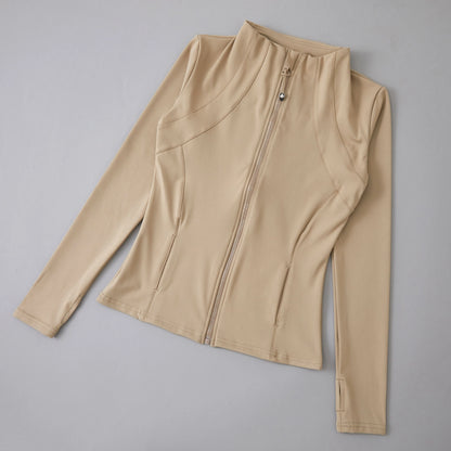 New Yoga Wear Ladies Coat – High Elastic Loose Fitness Top, Long Sleeve Stand-Up Collar for Exercise