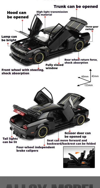1:32 Dodge Challenger SRT Hellcat Redeye Diecast Model – V8 Alloy Metal American Muscle Sports Car Collectible